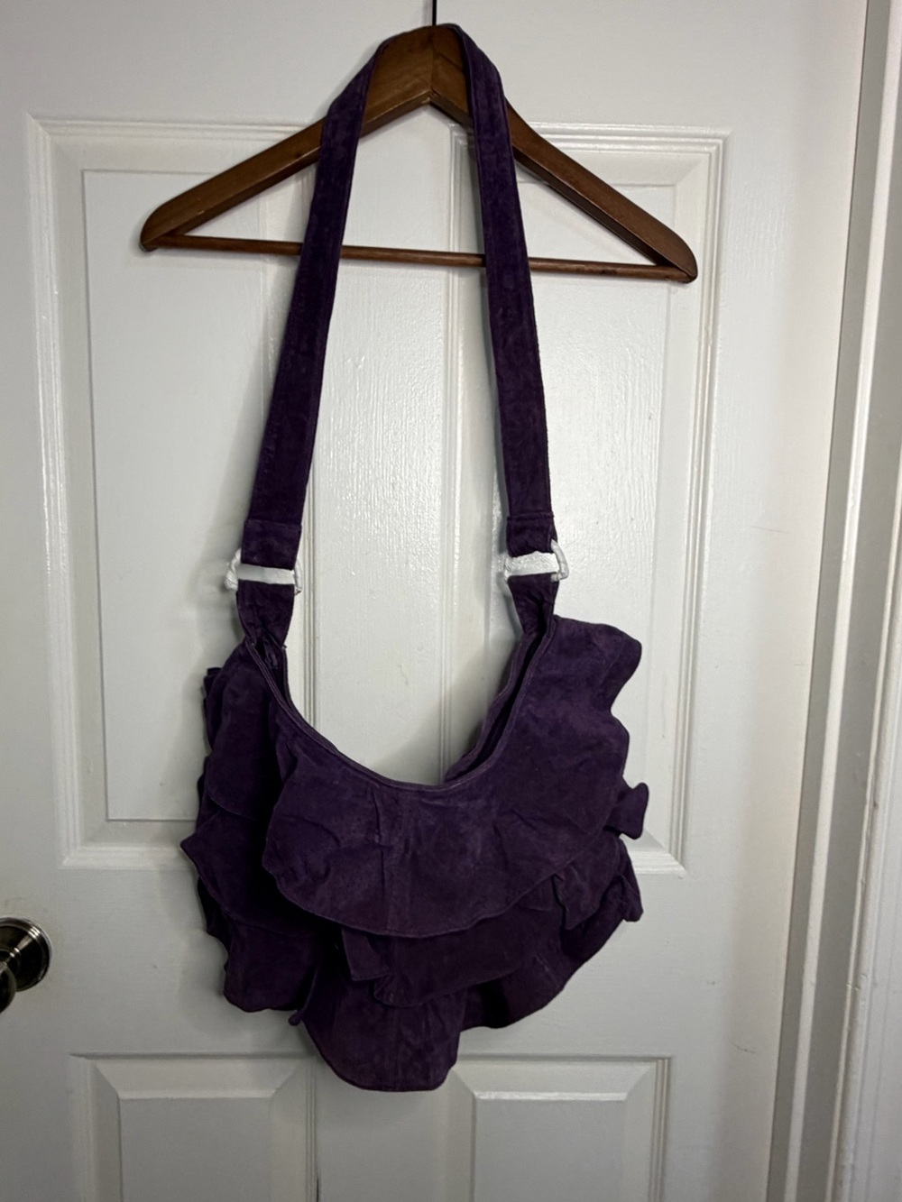 Vintage leather Purple Ruffle Shoulder Bag - Women